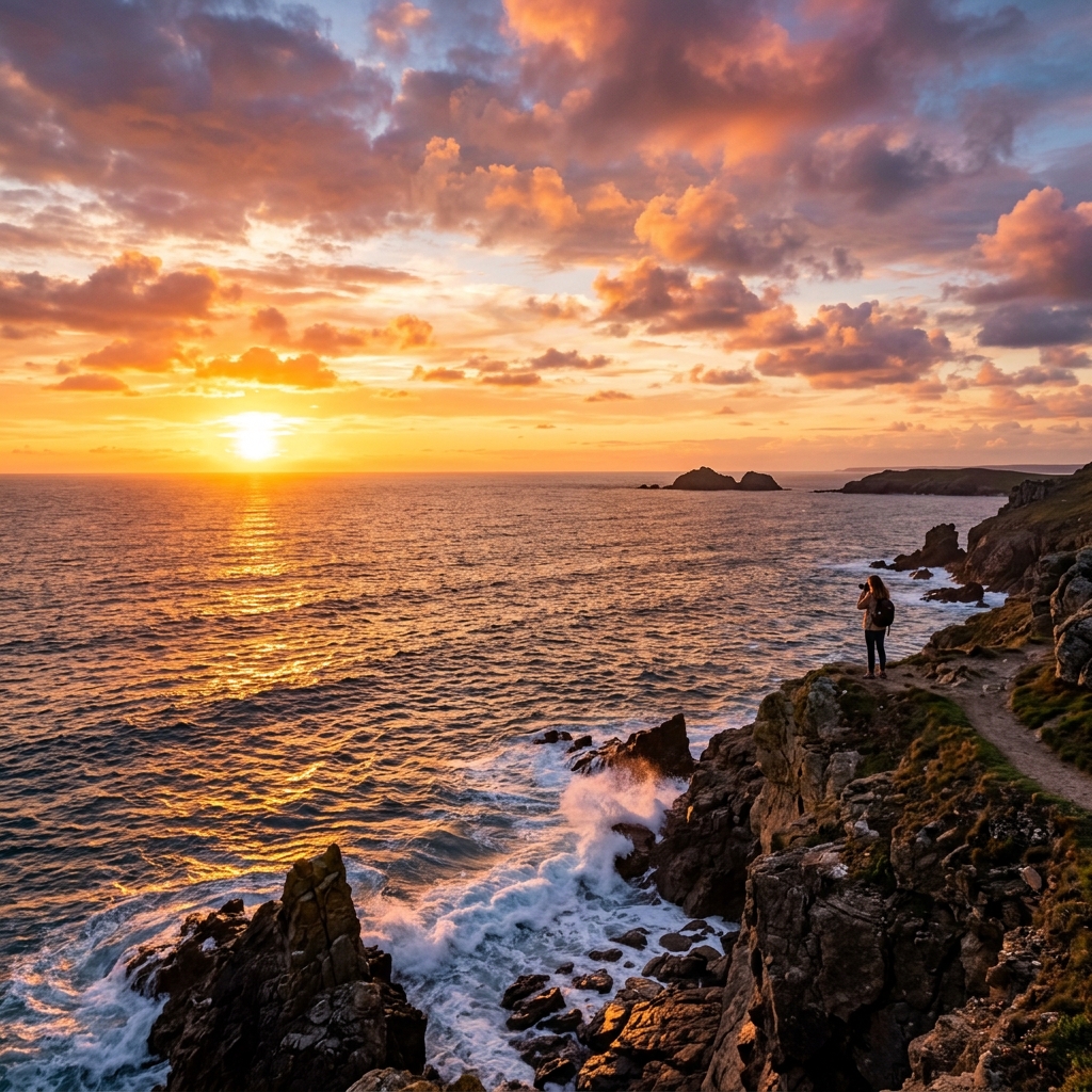 A gorgeous sunset over the quiet ocean